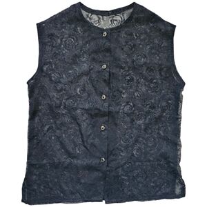 Vintage Black Floral Lace Button Up Vest
